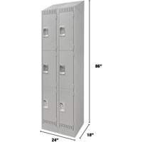 Lockers, 3 -tier, Bank of 2, 24" x 18" x 86", Steel, Grey, Knocked Down Groupe Belzile Dickner
