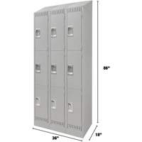 Lockers, 3 -tier, Bank of 3, 36" x 18" x 86", Steel, Grey, Knocked Down Groupe Belzile Dickner