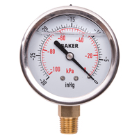 Pressure Gauges, 2-1/2" , 30" Hg-0" Vac., Bottom Mount, Liquid Filled Analogue Groupe Belzile Dickner
