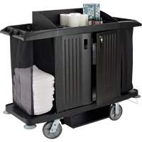 Chariot pleine grandeur pour l'entretien ménager de bureau avec porte, 60" x 22" x 50", Plastique, Noir JO352 | Dickner Inc