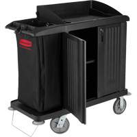 Chariot compact pour l'entretien ménager de bureau avec portes, 49" x 22" x 50", Plastique, Noir JO353 | Dickner Inc