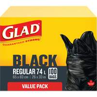74L Garbage Bags, Regular, 26" W x 33" L, Black, Open Top JP301 | Dickner Inc