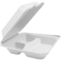 Compostable Hinged Food Containers with Compartments, Bagasse, Square JP905 | Dickner Inc
