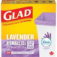 Sacs parfum&eacute;s et de couleur lavande de Glad, Fort, 17" la x 20" lo, Mauve, Capacit&eacute; 15 L (3,96 gal) Groupe Belzile Dickner