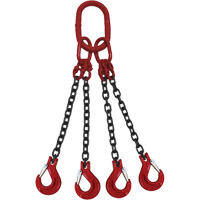 Chain Sling, Grade 80 Chain, Quadruple Legs, Oblong & Slip Hooks, 9/32" x 5' LV966 | Dickner Inc