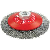 High-Performance Bevel Crimped Conical Brush, 4-1/2" Dia., 0.014" Fill, 5/8"-11 Arbor, Steel Groupe Belzile Dickner