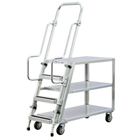 Aluminum Stock Picking Ladder Cart, Aluminum, 22" W x 51-1/2" D, 3 Shelves, 800 lbs. Capacity MO459 | Dickner Inc