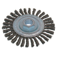 Brosses &eacute;conomiques &agrave; fil nou&eacute;s &agrave; haute vitesse pour cordons de soudure, Dia. 6", Fils 0,02", Arbre 5/8"-11, Acier inoxydable Groupe Belzile Dickner