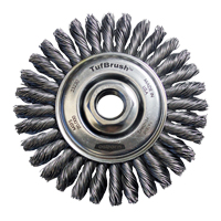 Brosse &agrave; fils nou&eacute;s TufBrush, Dia. 4", Fils 0,02", Arbre 5/8"-11, Acier Groupe Belzile Dickner