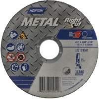 Meule &agrave; tronçonner m&eacute;tallique pour coupe &agrave; angle droit RightCut, 4-1/2" x 0,045", Arbre de 7/8", Type 01/41, Oxyde d'aluminium, 13580 Tr/min Groupe Belzile Dickner