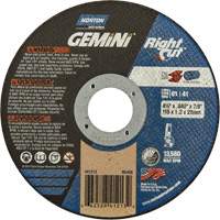 Meule &agrave; tronçonner pour coupe &agrave; angle droit RightCut Gemini, 4-1/2" x 0,045", Arbre de 7/8", Type 01/41, Oxyde d'aluminium, 13580 Tr/min Groupe Belzile Dickner