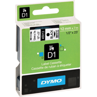 D1 Label Cassette, 12 mm x 23', Black on White OB699 | Dickner Inc