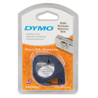 Étiquettes pour étiqueteuse LetraTag Plus LT-100H, 12 mm x 13', Noir sur argent OD627 | Dickner Inc