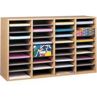 Adjustable Compartment Literature Organizer, Stationary, 36 Slots, Wood, 39-1/4" W x 11-3/4" D x 24" H Groupe Belzile Dickner