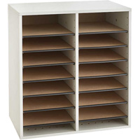 Adjustable Compartment Literature Organizer, Stationary, 16 Slots, Wood, 19-1/2" W x 11-3/4" D x 21" H Groupe Belzile Dickner