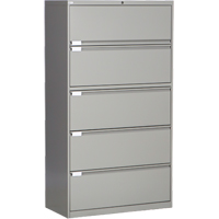 Lateral Filing Cabinet, Steel, 5 Drawers, 36" W x 18" D x 65-1/2" H, Grey OP224 | Dickner Inc