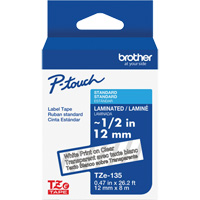 Laminated Tape for P-Touch&reg;, 12 mm x 8 m, White on Clear Groupe Belzile Dickner