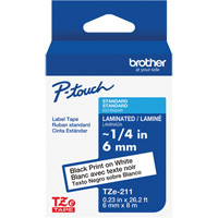 TZe-211 Laminated Tape for TZe-Compatible P-Touch Label Makers, Black on White, 0.23" Width Groupe Belzile Dickner