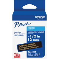 TZe-334 Laminated Tape for TZe-Compatible P-Touch Label Makers, Gold on Black, 0.47" Width Groupe Belzile Dickner