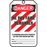 &eacute;tiquettes de verrouillage, Papier cartonn&eacute;, 3-1/8" la x 5-7/8" h, Français Groupe Belzile Dickner