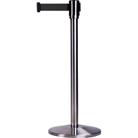Free-Standing Crowd Control Barrier, Steel, 35" H, Black Tape, 7' Tape Length Groupe Belzile Dickner