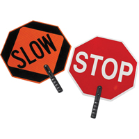 Panneau de signalisation à deux côtés « Stop/Slow », 18" x 18", Plastique, Anglais avec pictogramme SEI475 | Dickner Inc