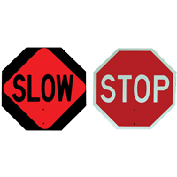 Panneau de signalisation à deux côtés « Stop/Slow », 18" x 18", Plastique, Anglais avec pictogramme SEI475 | Dickner Inc