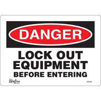 "Lock Out Equipment Before Entering" Sign, 7" x 10", Vinyl, English Groupe Belzile Dickner