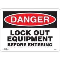 "Lock Out Equipment Before Entering" Sign, 10" x 14", Vinyl, English Groupe Belzile Dickner