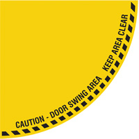 "Caution" Quarter Circle Swing Door Floor Sign, Adhesive, English with Pictogram Groupe Belzile Dickner