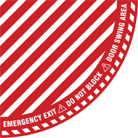 "Emergency Exit" Quarter Circle Swing Door Floor Sign, Adhesive, English with Pictogram Groupe Belzile Dickner