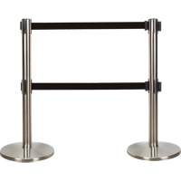 Dual Belt Crowd Control Barrier, Steel, 35" H, Black Tape, 7' Tape Length Groupe Belzile Dickner