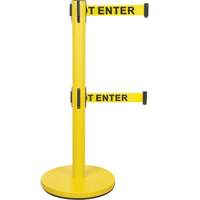 Dual Belt Crowd Control Barrier, Steel, 35" H, Yellow Tape, 7' Tape Length Groupe Belzile Dickner