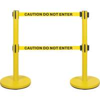Dual Belt Crowd Control Barrier, Steel, 35" H, Yellow Tape, 7' Tape Length Groupe Belzile Dickner