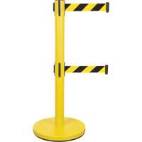 Dual Belt Crowd Control Barrier, Steel, 35" H, Black/Yellow Tape, 7' Tape Length Groupe Belzile Dickner