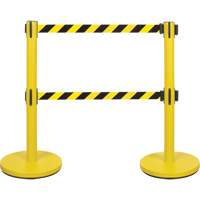 Dual Belt Crowd Control Barrier, Steel, 35" H, Black/Yellow Tape, 7' Tape Length Groupe Belzile Dickner