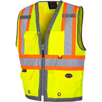 6673 Veste d'arpenteur au dos en maille avec fermeture &agrave; glissi&egrave;re, Jaune lime haute visibilit&eacute;, Petit, Polyester Groupe Belzile Dickner
