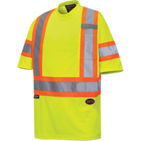 6971 Bird's-Eye Safety T-Shirt, Polyester, X-Small, High Visibility Lime-Yellow Groupe Belzile Dickner