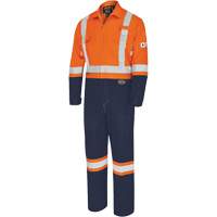 7702BB FR-Tech&reg; 2-Tone Safety Coverall, Size 36, Navy Blue/Orange, 10 cal/cm² Groupe Belzile Dickner