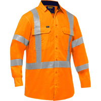 Bisley&reg; X-Back Long Sleeve Work Shirt with X-Airflow, Poly-Cotton, Small, High Visibility Orange Groupe Belzile Dickner
