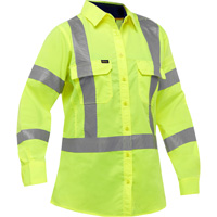 Bisley&reg; X-Back Women's Long Sleeve Work Shirt with X-Airflow, Poly-Cotton, Small, High Visibility Lime-Yellow Groupe Belzile Dickner
