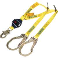 Twin-Leg Tie-Back Web Shock-Absorbing Lanyard, 4', Rebar Hook Center, Snap Hook Leg Ends, Polyester Groupe Belzile Dickner