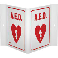 "A.E.D." V-Style Sign, 6" x 9", Acrylic, English with Pictogram Groupe Belzile Dickner