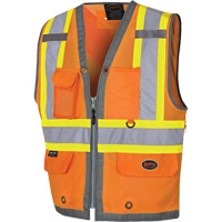 Pioneer Mesh Back Zip Front Surveyor Safety Vest, High Visibility Orange, Small, Polyester Groupe Belzile Dickner