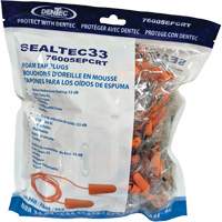 Bouchons d'oreilles coniques jetables en mousse de PU orange SEALTEC33, Vrac - Sac en poly, Avec cordon Groupe Belzile Dickner
