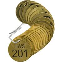 &eacute;tiquettes num&eacute;rot&eacute;es pour vannes HWS, # 201-225, Laiton, 1,5" dia. Groupe Belzile Dickner