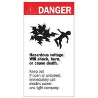 Enseigne «Danger Hazardous Voltage», 8" x 4-1/2", Acrylique, Anglais avec pictogramme SY227 | Dickner Inc