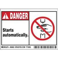 "Danger Starts Automatically" Sign, 3-1/2" x 5", Polyester, English with Pictogram Groupe Belzile Dickner