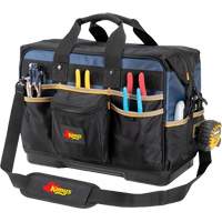 Sac &agrave; outils ferm&eacute; pour entrepreneurs &agrave; base moul&eacute;e, Polyester balistique, 29 pochettes, Noir/Bleu Groupe Belzile Dickner