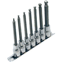 Jeu de douilles &agrave; embouts longs et sph&eacute;riques de 4" SAE LHSW-3807, Sph&egrave;re hexagonale, Prise 3/8", 7 mr Groupe Belzile Dickner